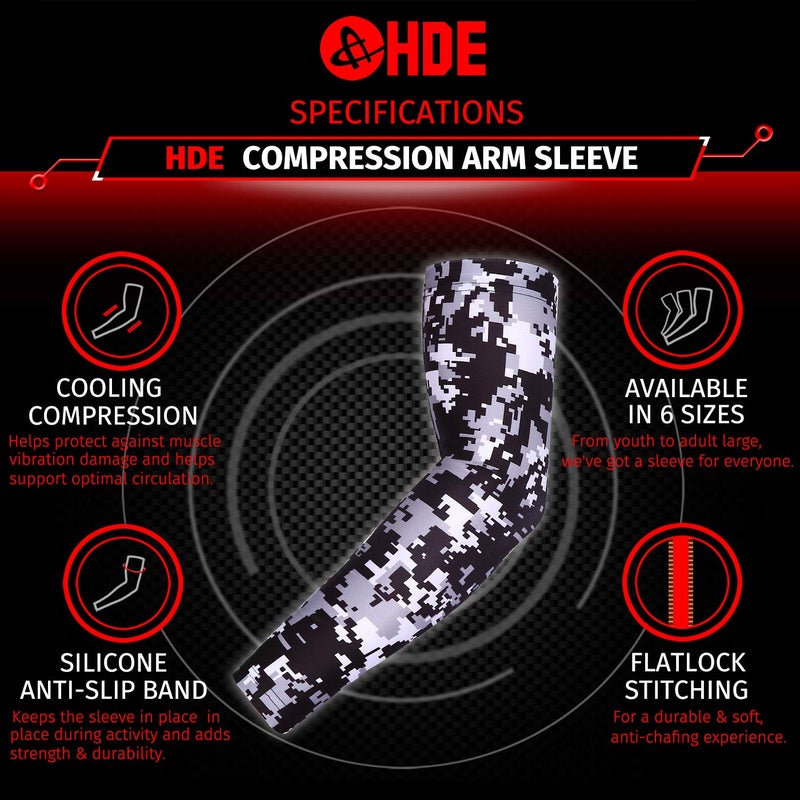 HDE Arm Compression Sleeves for Kids Basketball Shooting Sleeve Youth Sports Cooling Sun Protection Football Baseball 1 Pair Black Silver Digital Camo - YS - Image 3